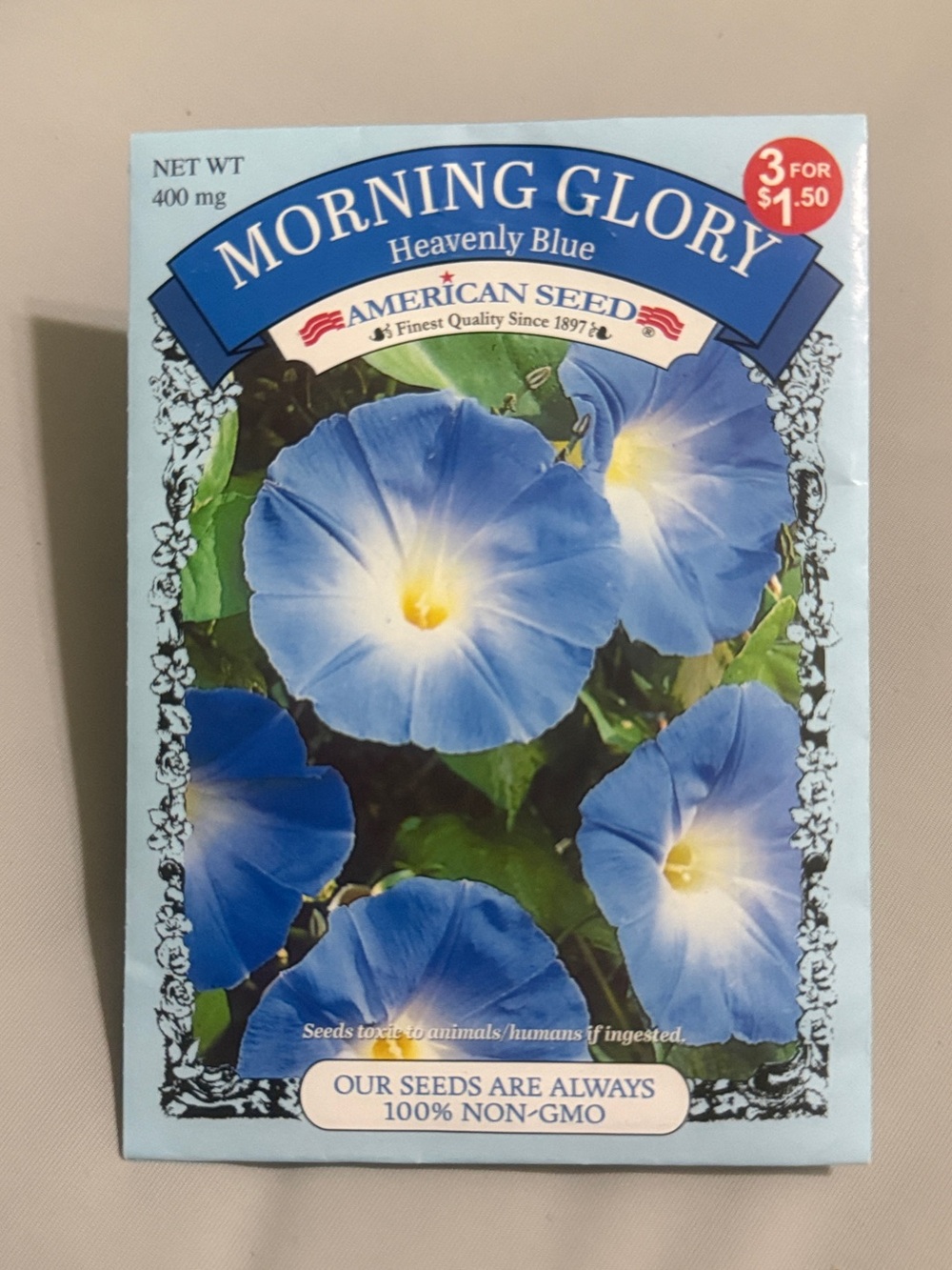 Morning Glory 'Heavenly Blue' Blue Flower Seeds